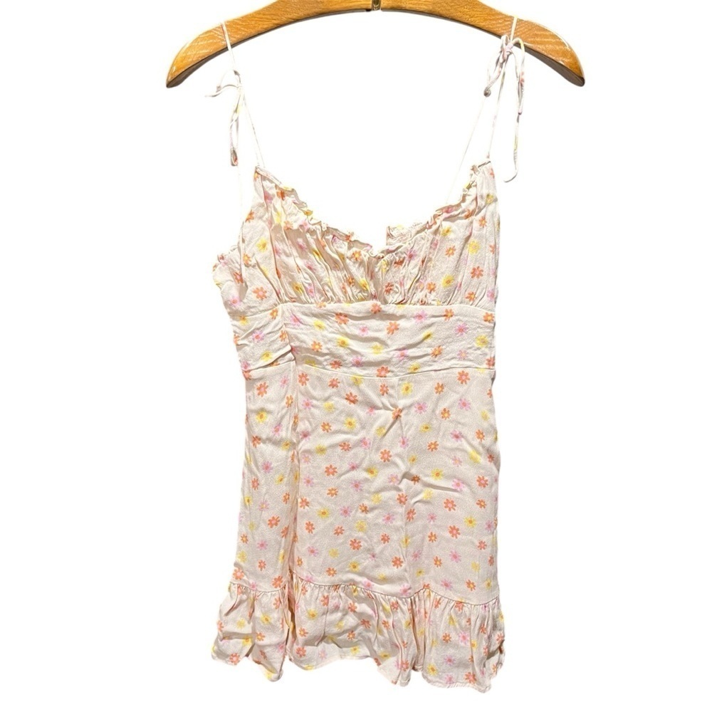 ELODIE ~ Cream Floral Mini Dress Adjustable Tie Straps 90s 70s Y2K - Picture 2 of 11